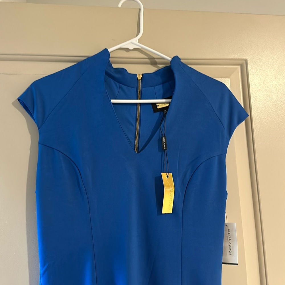 Alexia Admor Women's Medium Blue Katrina Splitneck Midi Dress, Sz M 840738152615